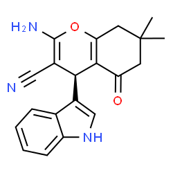 ChemSpider 2D Image | (4S)-2-Amino-4-(1H-indol-3-yl)-7,7-dimethyl-5-oxo-5,6,7,8-tetrahydro-4H-chromene-3-carbonitrile | C20H19N3O2