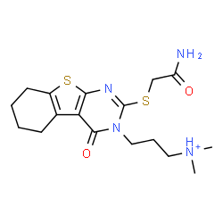 ChemSpider 2D Image | 3-{2-[(2-Amino-2-oxoethyl)sulfanyl]-4-oxo-5,6,7,8-tetrahydro[1]benzothieno[2,3-d]pyrimidin-3(4H)-yl}-N,N-dimethyl-1-propanaminium | C17H25N4O2S2