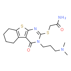ChemSpider 2D Image | 2-({3-[3-(Dimethylamino)propyl]-4-oxo-3,4,5,6,7,8-hexahydro[1]benzothieno[2,3-d]pyrimidin-2-yl}sulfanyl)acetamide | C17H24N4O2S2