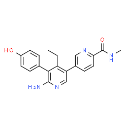 ChemSpider 2D Image | 6'-Amino-4'-ethyl-5'-(4-hydroxyphenyl)-N-methyl-3,3'-bipyridine-6-carboxamide | C20H20N4O2