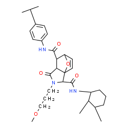 ChemSpider 2D Image | (1S,2S,5S,6R,7R)-N~2~-[(1R,2R,3S)-2,3-Dimethylcyclohexyl]-N~6~-(4-isopropylphenyl)-3-(3-methoxypropyl)-4-oxo-10-oxa-3-azatricyclo[5.2.1.0~1,5~]dec-8-ene-2,6-dicarboxamide | C31H43N3O5