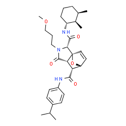 ChemSpider 2D Image | (1S,2S,5S,6R,7R)-N~2~-[(1R,2R,3R)-2,3-Dimethylcyclohexyl]-N~6~-(4-isopropylphenyl)-3-(3-methoxypropyl)-4-oxo-10-oxa-3-azatricyclo[5.2.1.0~1,5~]dec-8-ene-2,6-dicarboxamide | C31H43N3O5