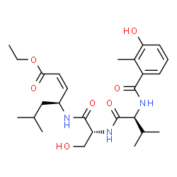 ChemSpider 2D Image | N-(3-Hydroxy-2-methylbenzoyl)-L-valyl-N-[(2Z,4S)-1-ethoxy-6-methyl-1-oxo-2-hepten-4-yl]-D-serinamide | C26H39N3O7