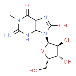 ChemSpider 2D Image | 2-Amino-1-methyl-9-(alpha-L-xylofuranosyl)-7,9-dihydro-1H-purine-6,8-dione | C11H15N5O6
