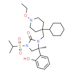 ChemSpider 2D Image | (4S)-3-[(4-Cyclohexyl-1-ethoxy-4-piperidinyl)methyl]-4-(2-hydroxyphenyl)-1-(isopropylsulfonyl)-4-methyl-2-imidazolidinone | C27H43N3O5S