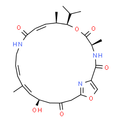 ChemSpider 2D Image | (4R,7R,8R,9Z,14Z,16Z,18R)-18-Hydroxy-7-isopropyl-4,8,16-trimethyl-6,23-dioxa-3,12,25-triazabicyclo[20.2.1]pentacosa-1(24),9,14,16,22(25)-pentaene-2,5,11,20-tetrone | C26H35N3O7