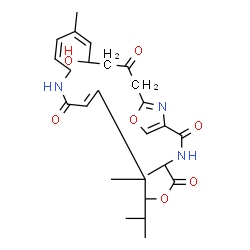 ChemSpider 2D Image | (4R,7R,8R,9E,14E,16Z,18R)-18-Hydroxy-7-isopropyl-4,8,16-trimethyl-6,23-dioxa-3,12,25-triazabicyclo[20.2.1]pentacosa-1(24),9,14,16,22(25)-pentaene-2,5,11,20-tetrone | C26H35N3O7