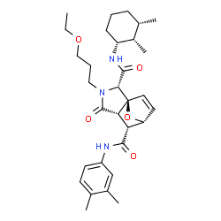 ChemSpider 2D Image | (1S,2S,5S,6R,7R)-N~2~-[(1R,2S,3S)-2,3-Dimethylcyclohexyl]-N~6~-(3,4-dimethylphenyl)-3-(3-ethoxypropyl)-4-oxo-10-oxa-3-azatricyclo[5.2.1.0~1,5~]dec-8-ene-2,6-dicarboxamide | C31H43N3O5