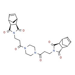 ChemSpider 2D Image | (1R,2S,6S,7S,1'R,2'R,6'S,7'S)-4,4'-[1,4-Piperazinediylbis(3-oxo-3,1-propanediyl)]bis(4-azatricyclo[5.2.1.0~2,6~]dec-8-ene-3,5-dione) | C28H32N4O6