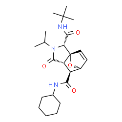 ChemSpider 2D Image | (1R,2S,5S,6S,7S)-N~6~-Cyclohexyl-3-isopropyl-N~2~-(2-methyl-2-propanyl)-4-oxo-10-oxa-3-azatricyclo[5.2.1.0~1,5~]dec-8-ene-2,6-dicarboxamide | C23H35N3O4