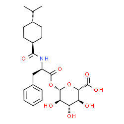 ChemSpider 2D Image | 1-O-{N-[(trans-4-Isopropylcyclohexyl)carbonyl]-D-phenylalanyl}-beta-D-glucopyranuronic acid | C25H35NO9