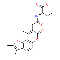 ChemSpider 2D Image | (2S)-2-{[(2,3,4,9-Tetramethyl-7-oxo-7H-furo[2,3-f]chromen-8-yl)acetyl]amino}butanoate | C21H22NO6