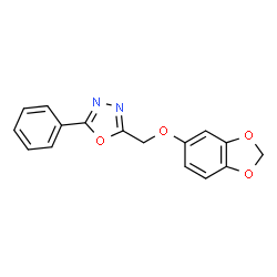 ChemSpider 2D Image | 2-[(1,3-Benzodioxol-5-yloxy)methyl]-5-phenyl-1,3,4-oxadiazole | C16H12N2O4
