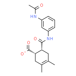 ChemSpider 2D Image | (1S,6R)-6-[(3-Acetamidophenyl)carbamoyl]-3,4-dimethyl-3-cyclohexene-1-carboxylate | C18H21N2O4