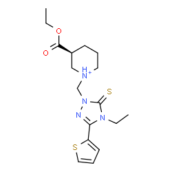 ChemSpider 2D Image | (3S)-3-(Ethoxycarbonyl)-1-{[4-ethyl-3-(2-thienyl)-5-thioxo-4,5-dihydro-1H-1,2,4-triazol-1-yl]methyl}piperidinium | C17H25N4O2S2