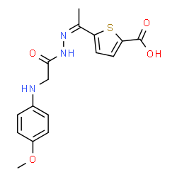 ChemSpider 2D Image | 5-[(1Z)-N-{[(4-Methoxyphenyl)amino]acetyl}ethanehydrazonoyl]-2-thiophenecarboxylic acid | C16H17N3O4S