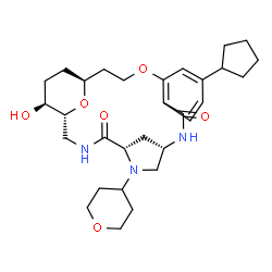 ChemSpider 2D Image | (1R,5S,8S,20S,23S)-14-Cyclopentyl-23-hydroxy-6-(tetrahydro-2H-pyran-4-yl)-17,24-dioxa-3,6,9-triazatetracyclo[18.3.1.1~5,8~.0~11,16~]pentacosa-11,13,15-triene-4,10-dione | C30H43N3O6