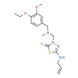 ChemSpider 2D Image | 5-(Allylamino)-3-{[(4-ethoxy-3-methoxybenzyl)(methyl)amino]methyl}-1,3,4-thiadiazole-2(3H)-thione | C17H24N4O2S2