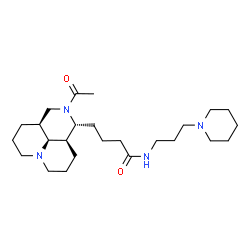 ChemSpider 2D Image | 4-[(1R,3aS,10aR,10bS)-2-Acetyldecahydro-1H,4H-pyrido[3,2,1-ij][1,6]naphthyridin-1-yl]-N-[3-(1-piperidinyl)propyl]butanamide | C25H44N4O2
