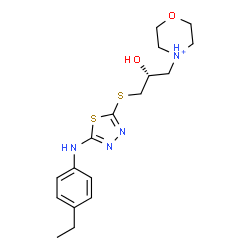 ChemSpider 2D Image | 4-[(2R)-3-({5-[(4-Ethylphenyl)amino]-1,3,4-thiadiazol-2-yl}sulfanyl)-2-hydroxypropyl]morpholin-4-ium | C17H25N4O2S2