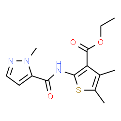 ChemSpider 2D Image | Ethyl 4,5-dimethyl-2-{[(1-methyl-1H-pyrazol-5-yl)carbonyl]amino}-3-thiophenecarboxylate | C14H17N3O3S