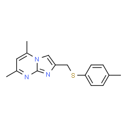 ChemSpider 2D Image | 5,7-Dimethyl-2-{[(4-methylphenyl)sulfanyl]methyl}imidazo[1,2-a]pyrimidine | C16H17N3S