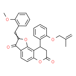 ChemSpider 2D Image | (2Z)-2-[(Z)-(2-Methoxyphenyl)methylene]-9-{2-[(2-methyl-2-propen-1-yl)oxy]phenyl}-8,9-dihydro-7H-furo[2,3-f]chromene-3,7(2H)-dione | C29H24O6