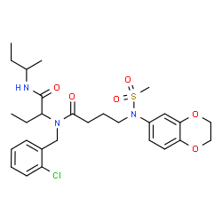 ChemSpider 2D Image | N-[1-(sec-Butylamino)-1-oxo-2-butanyl]-N-(2-chlorobenzyl)-4-[2,3-dihydro-1,4-benzodioxin-6-yl(methylsulfonyl)amino]butanamide | C28H38ClN3O6S