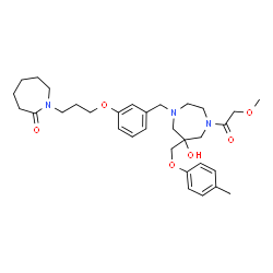 ChemSpider 2D Image | 1-{3-[3-({6-Hydroxy-4-(methoxyacetyl)-6-[(4-methylphenoxy)methyl]-1,4-diazepan-1-yl}methyl)phenoxy]propyl}-2-azepanone | C32H45N3O6
