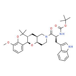 ChemSpider 2D Image | 2-Methyl-2-propanyl {(2S)-3-(1H-indol-3-yl)-1-[(6aR,7aS,11aR,12aR)-4-methoxy-6,6-dimethyl-6a,7a,10,11,11a,12a-hexahydro-6H,7H-chromeno[3',4':5,6]pyrano[3,2-c]pyridin-9(8H)-yl]-1-oxo-2-propanyl}carbama
te | C34H43N3O6