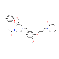 ChemSpider 2D Image | 1-{3-[5-({4-Acetyl-6-hydroxy-6-[(4-methylphenoxy)methyl]-1,4-diazepan-1-yl}methyl)-2-methoxyphenoxy]propyl}-2-azepanone | C32H45N3O6