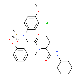 ChemSpider 2D Image | 2-{[N-(3-Chloro-4-methoxyphenyl)-N-(methylsulfonyl)glycyl](3-methoxybenzyl)amino}-N-cyclohexylbutanamide | C28H38ClN3O6S