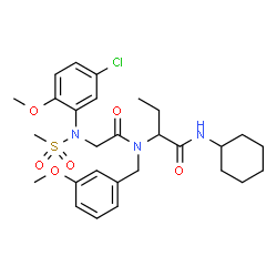 ChemSpider 2D Image | 2-{[N-(5-Chloro-2-methoxyphenyl)-N-(methylsulfonyl)glycyl](3-methoxybenzyl)amino}-N-cyclohexylbutanamide | C28H38ClN3O6S