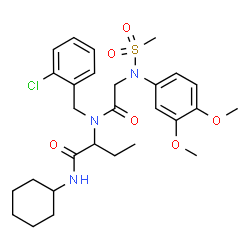 ChemSpider 2D Image | 2-{(2-Chlorobenzyl)[N-(3,4-dimethoxyphenyl)-N-(methylsulfonyl)glycyl]amino}-N-cyclohexylbutanamide | C28H38ClN3O6S