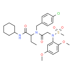 ChemSpider 2D Image | 2-{(4-Chlorobenzyl)[N-(2,5-dimethoxyphenyl)-N-(methylsulfonyl)glycyl]amino}-N-cyclohexylbutanamide | C28H38ClN3O6S