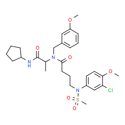 ChemSpider 2D Image | 4-[(3-Chloro-4-methoxyphenyl)(methylsulfonyl)amino]-N-[1-(cyclopentylamino)-1-oxo-2-propanyl]-N-(3-methoxybenzyl)butanamide | C28H38ClN3O6S