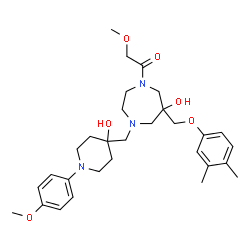 ChemSpider 2D Image | 1-(6-[(3,4-Dimethylphenoxy)methyl]-6-hydroxy-4-{[4-hydroxy-1-(4-methoxyphenyl)-4-piperidinyl]methyl}-1,4-diazepan-1-yl)-2-methoxyethanone | C30H43N3O6