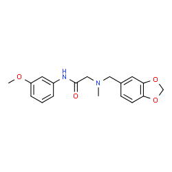ChemSpider 2D Image | N~2~-(1,3-Benzodioxol-5-ylmethyl)-N-(3-methoxyphenyl)-N~2~-methylglycinamide | C18H20N2O4