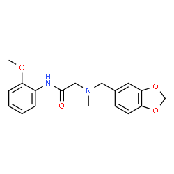 ChemSpider 2D Image | N~2~-(1,3-Benzodioxol-5-ylmethyl)-N-(2-methoxyphenyl)-N~2~-methylglycinamide | C18H20N2O4