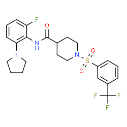 ChemSpider 2D Image | N-[2-Fluoro-6-(1-pyrrolidinyl)phenyl]-1-{[3-(trifluoromethyl)phenyl]sulfonyl}-4-piperidinecarboxamide | C23H25F4N3O3S