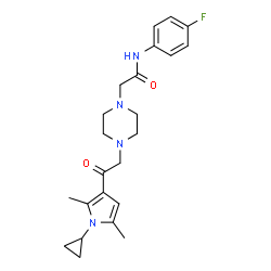 ChemSpider 2D Image | 2-{4-[2-(1-Cyclopropyl-2,5-dimethyl-1H-pyrrol-3-yl)-2-oxoethyl]-1-piperazinyl}-N-(4-fluorophenyl)acetamide | C23H29FN4O2