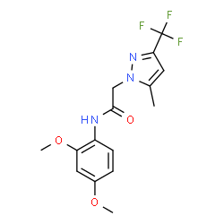 ChemSpider 2D Image | N-(2,4-Dimethoxyphenyl)-2-[5-methyl-3-(trifluoromethyl)-1H-pyrazol-1-yl]acetamide | C15H16F3N3O3