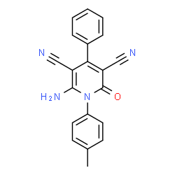 ChemSpider 2D Image | 2-amino-1-(4-methylphenyl)-6-oxo-4-phenylpyridine-3,5-dicarbonitrile | C20H14N4O