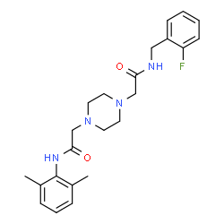 ChemSpider 2D Image | 2-(4-{2-[(2,6-Dimethylphenyl)amino]-2-oxoethyl}-1-piperazinyl)-N-(2-fluorobenzyl)acetamide | C23H29FN4O2