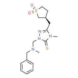 ChemSpider 2D Image | 2-{[Benzyl(methyl)amino]methyl}-5-{[(3R)-1,1-dioxidotetrahydro-3-thiophenyl]methyl}-4-methyl-2,4-dihydro-3H-1,2,4-triazole-3-thione | C17H24N4O2S2
