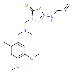 ChemSpider 2D Image | 5-(Allylamino)-3-{[(4,5-dimethoxy-2-methylbenzyl)(methyl)amino]methyl}-1,3,4-thiadiazole-2(3H)-thione | C17H24N4O2S2