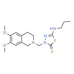 ChemSpider 2D Image | 3-[(6,7-Dimethoxy-3,4-dihydro-2(1H)-isoquinolinyl)methyl]-5-(propylamino)-1,3,4-thiadiazole-2(3H)-thione | C17H24N4O2S2