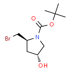 ChemSpider 2D Image | 2-Methyl-2-propanyl (2S,4R)-2-(bromomethyl)-4-hydroxy-1-pyrrolidinecarboxylate | C10H18BrNO3