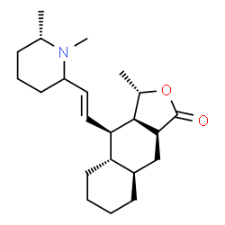 ChemSpider 2D Image | (3S,3aR,4R,4aS,8aR)-4-{(E)-2-[(6S)-1,6-Dimethyl-2-piperidinyl]vinyl}-3-methyldecahydronaphtho[2,3-c]furan-1(3H)-one | C22H35NO2