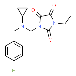 ChemSpider 2D Image | 1-{[Cyclopropyl(4-fluorobenzyl)amino]methyl}-3-ethyl-2,4,5-imidazolidinetrione | C16H18FN3O3